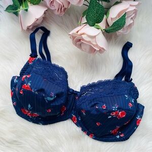 NWOT ANTINÉA BY LISE CHARMEL Luxury Blue Floral Cherry Lace Bra 34DD